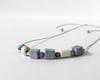 Ceramic Silver Stone Necklace - Waxed Linen Cord