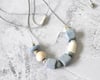 Ceramic Silver Stone Necklace - Waxed Linen Cord