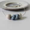 Blue & Ivory Ceramic Beads - Silver Chain