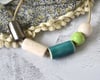 Emerald Mint Pewter Ivory Beads - Faux Suede Band