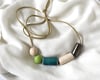 Emerald Mint Pewter Ivory Beads - Faux Suede Band