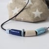 Blue & Cream Ceramic Beads -  Faux Suede Band