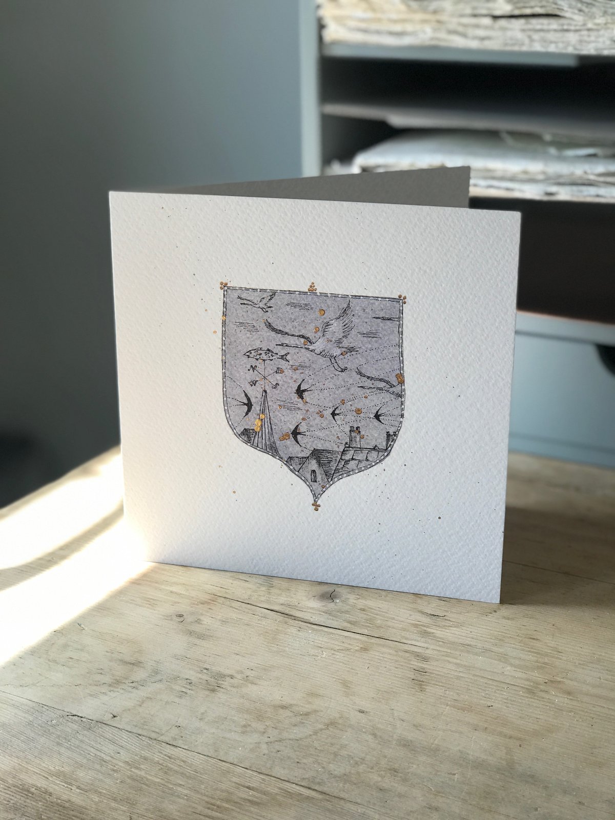 Image of Rooftops and swallows card