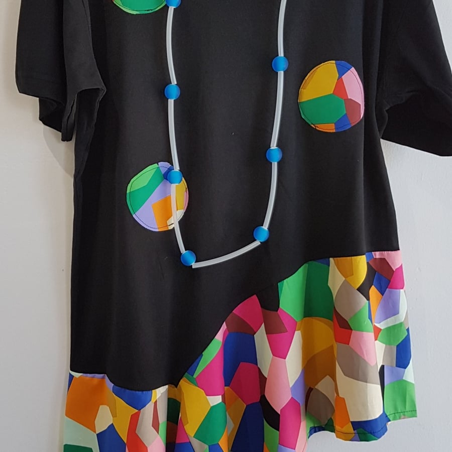 Image of  t-shirt tunic with applique polkadots, one of a kind