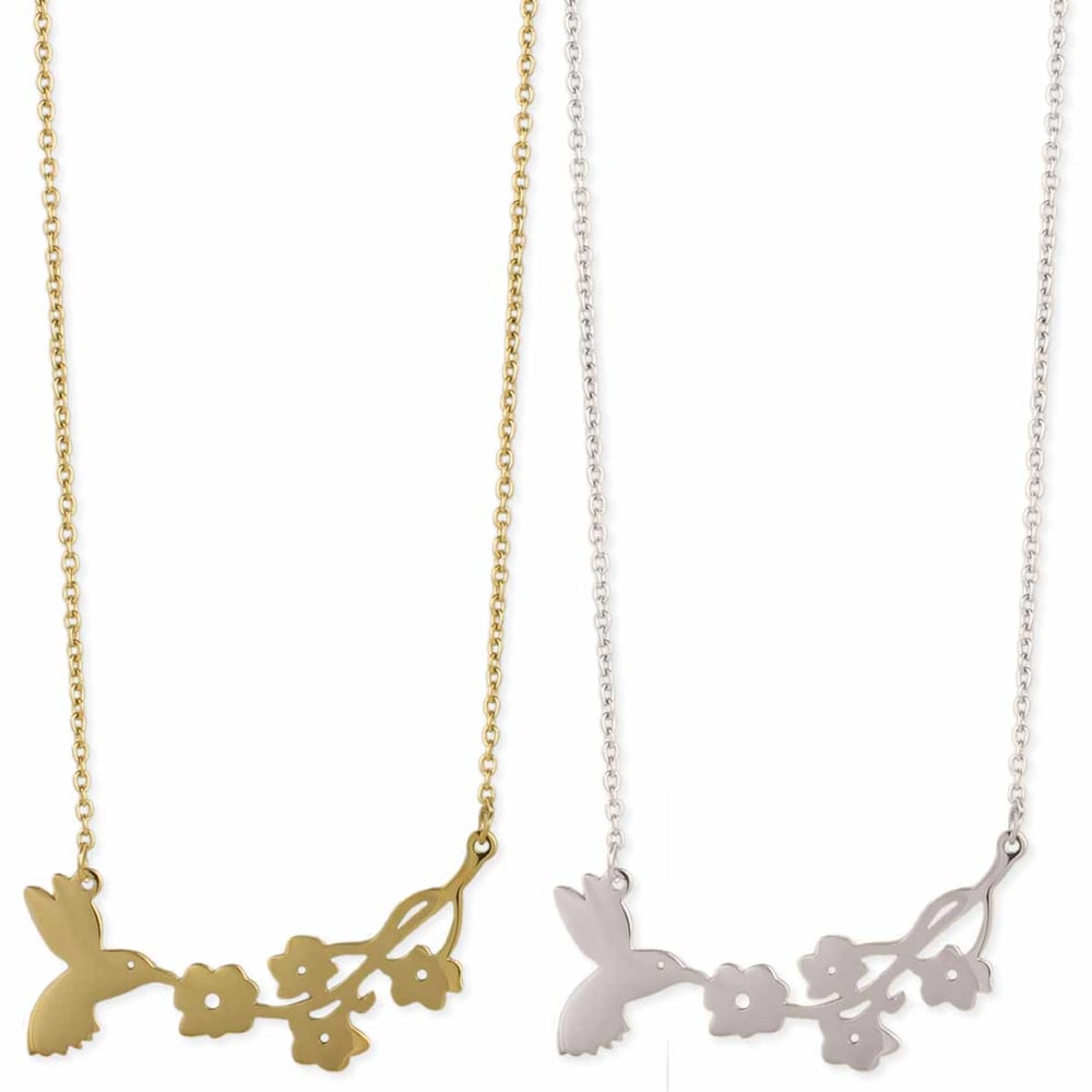 Image of Silhouette Humming Bird Flower Necklace