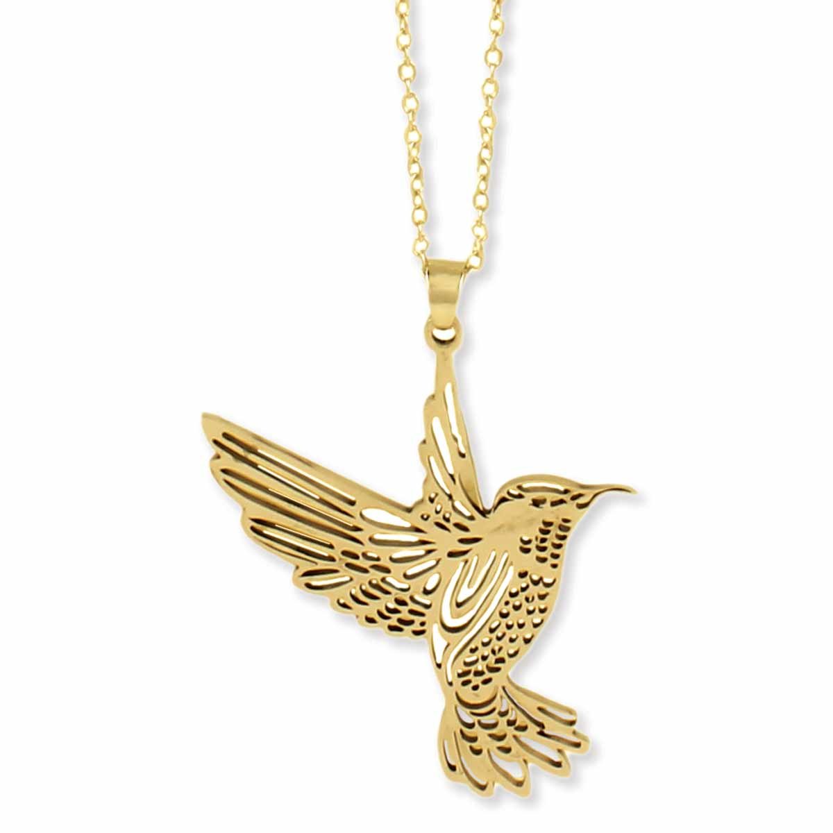 14k White Gold Hummingbird with Diamond Flower Necklace | Hummingbird