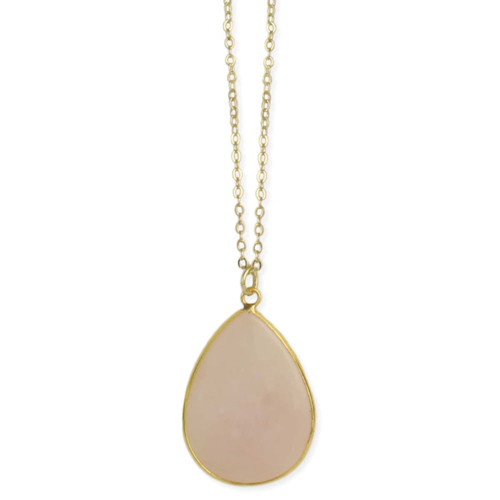 Image of Ravishing Rose Quartz Teardrop Pendant Gold Necklace