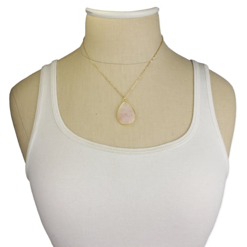 Image of Ravishing Rose Quartz Teardrop Pendant Gold Necklace