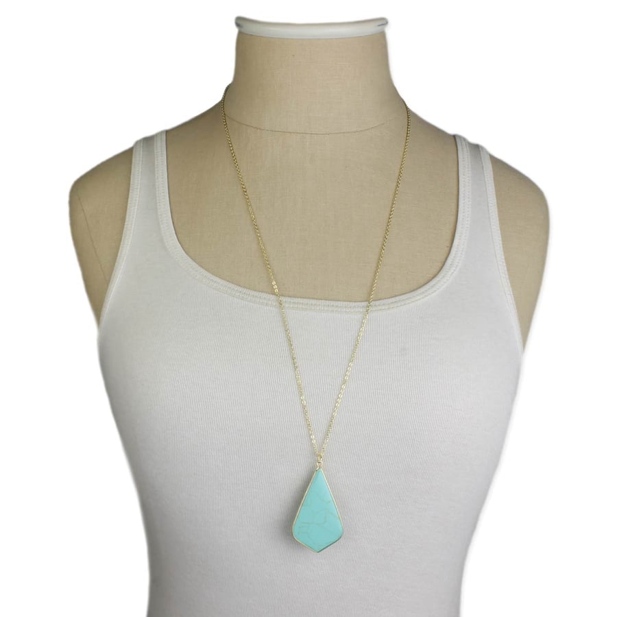 Image of Tempting Turquoise Pointed Teardrop Pendant Necklace