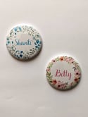 CUSTOM Name Flower Wreath buttons | Medium 1.5 inch - Pinback buttons, Keychains, Magnets 