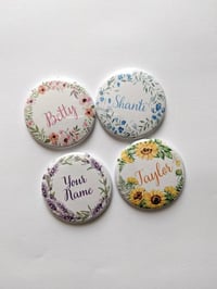 Image 1 of CUSTOM Name Flower Wreath buttons | Medium 1.5 inch - Pinback buttons, Keychains, Magnets 