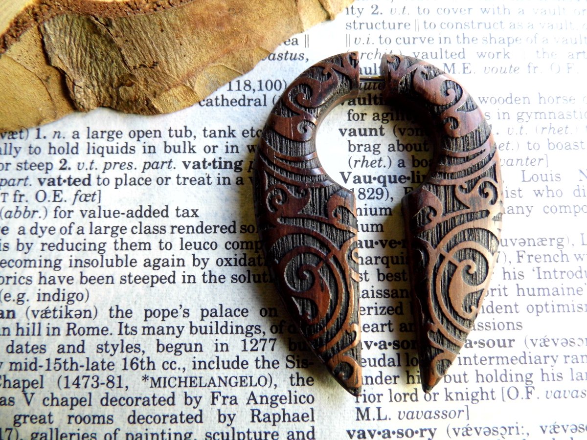 Large Unisex Wood Faux Gauge Earring Celtic Crescent 