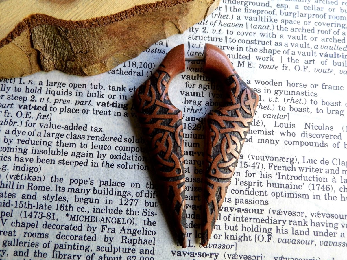 Wood Organic Earring Celtic Knot Fake Tunnel Gauge Large