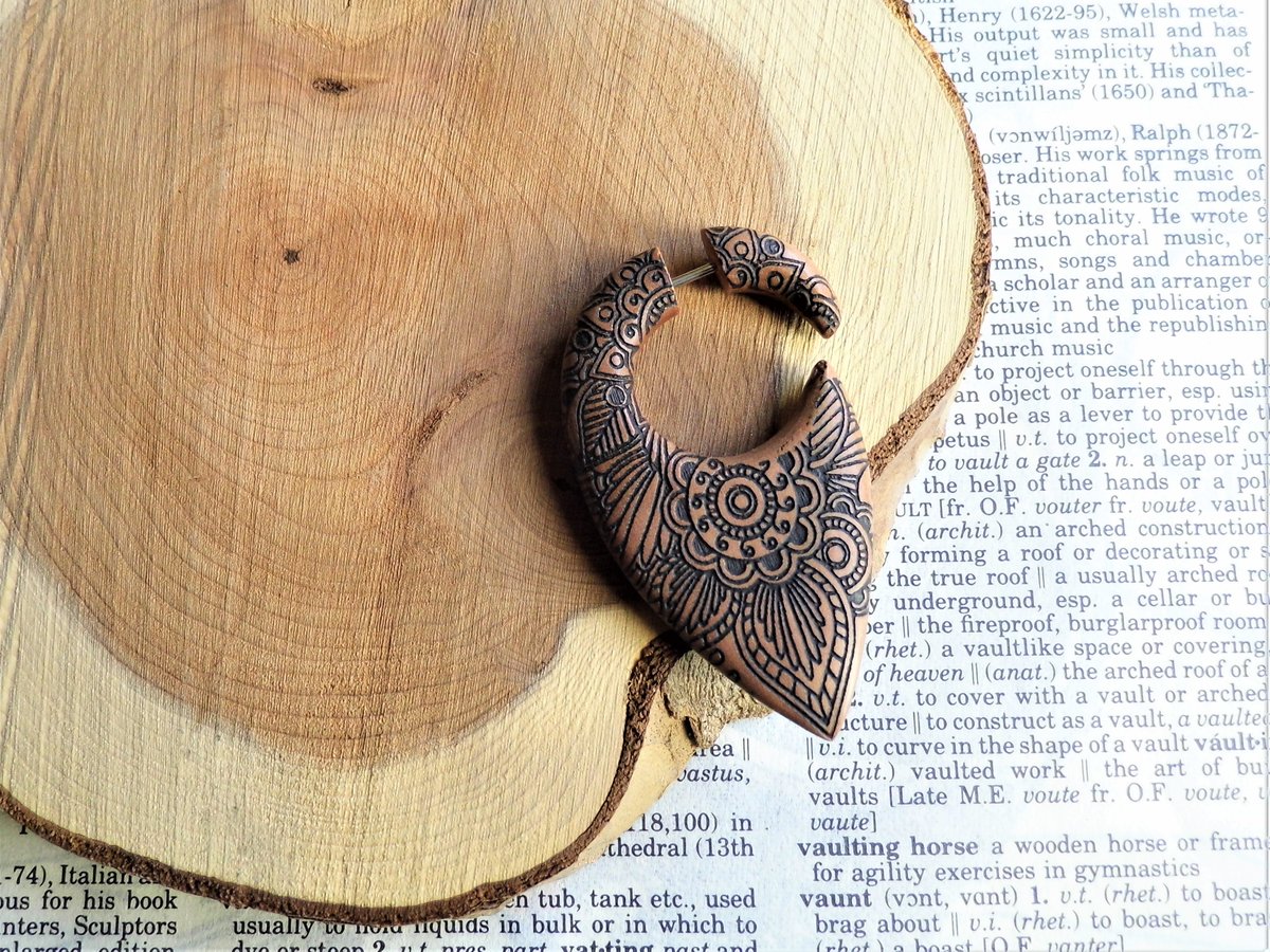 Wood Organic Earring Unisex Hook Faux Gauge