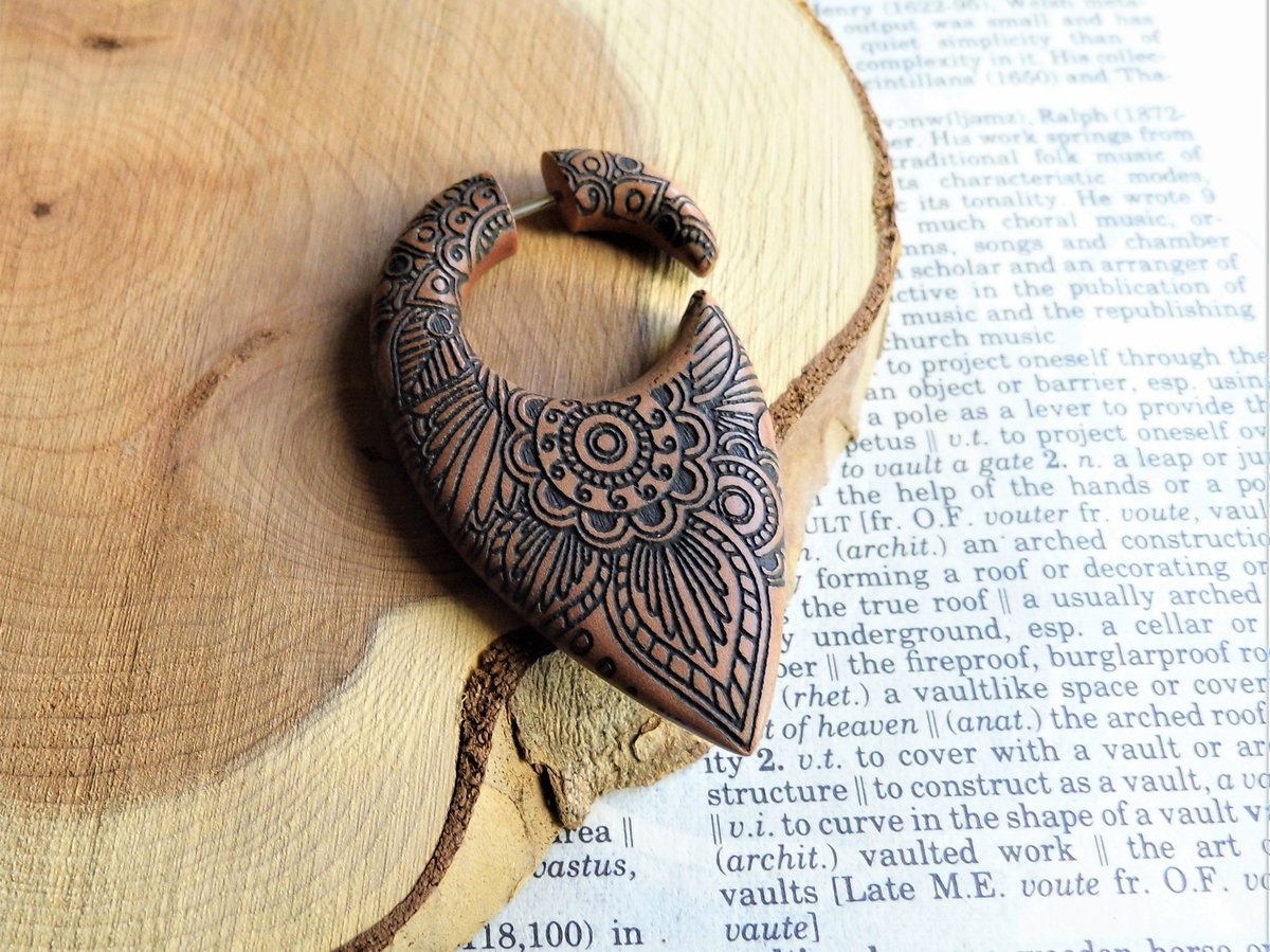 Wood Organic Earring Unisex Hook Faux Gauge