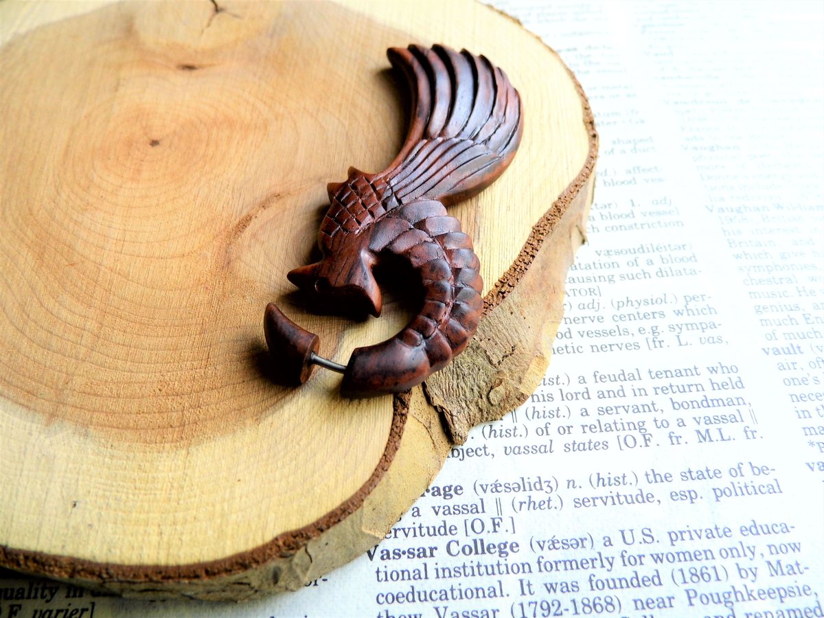 Large Organic Wood Earring Birds Wings Wearable Art