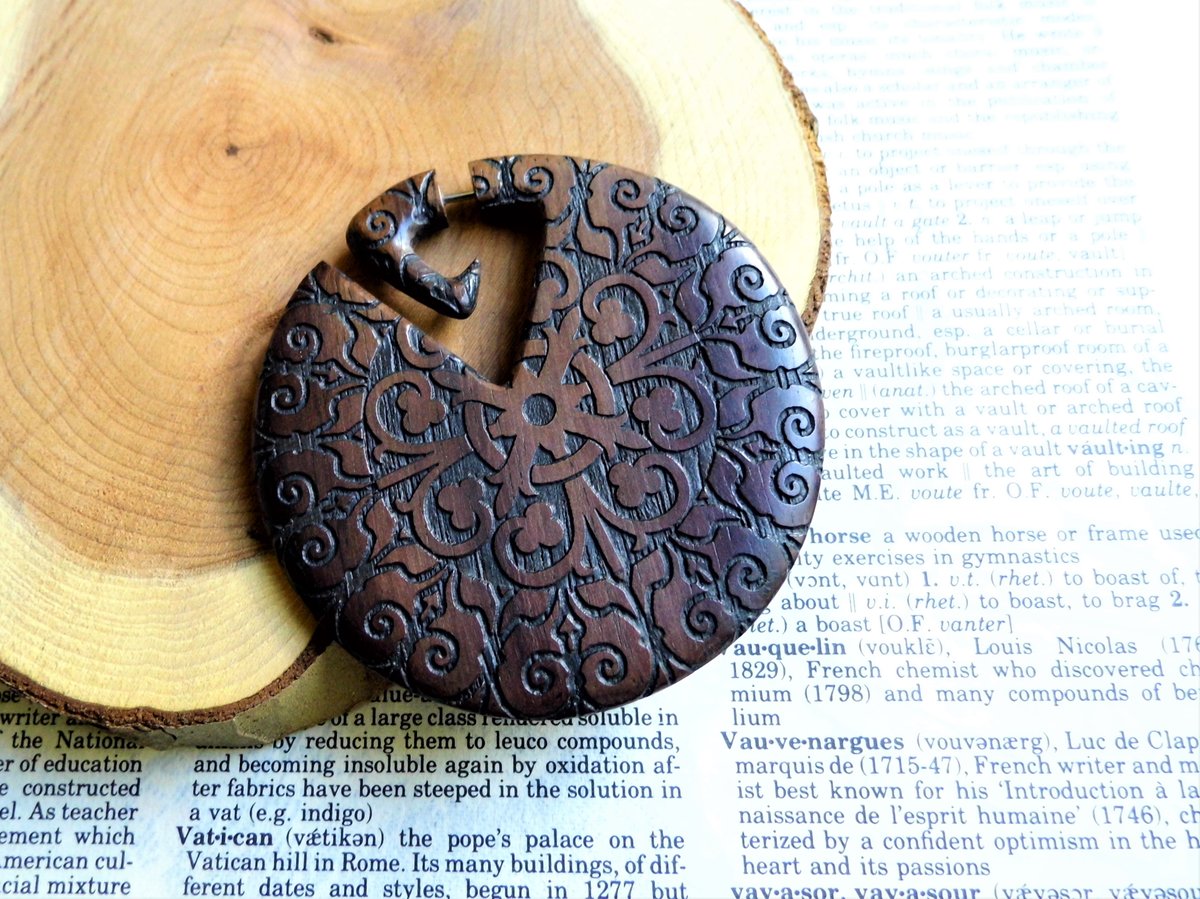 Huge Wood Organic Earring Handmade Womens Mens Celtic Knot