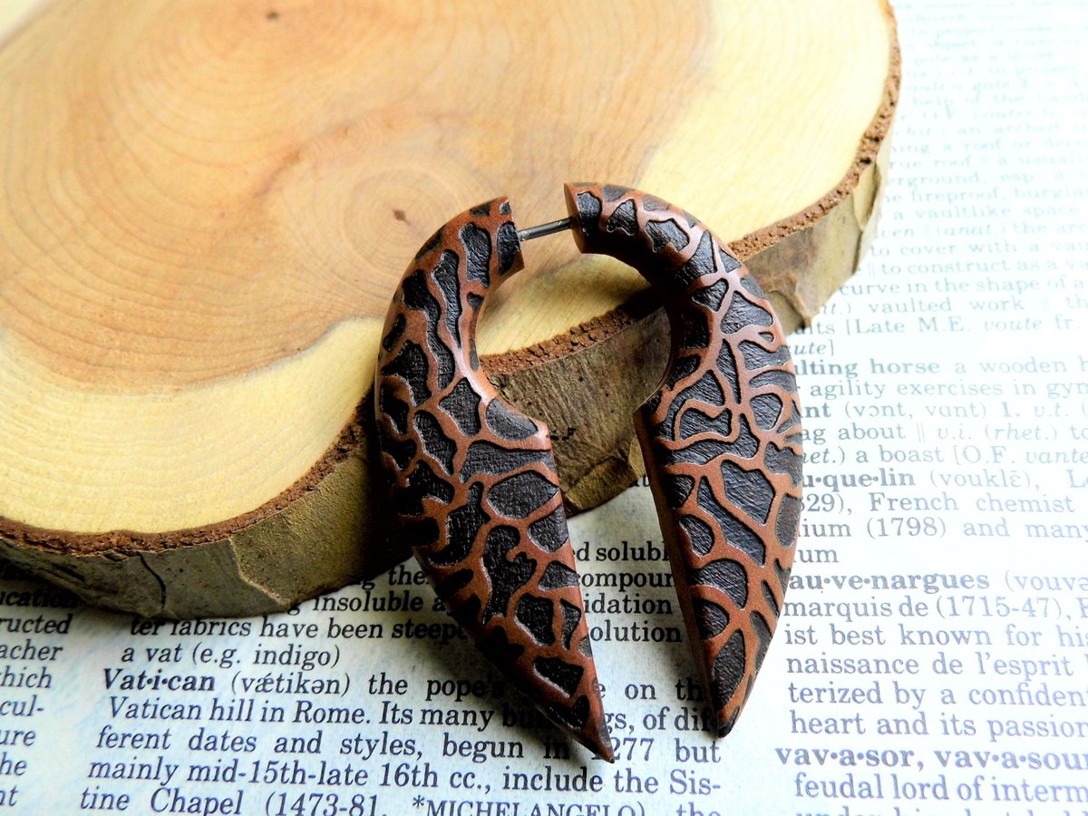 Large Wooden Earring Handmade Womens Mens Fire Knot