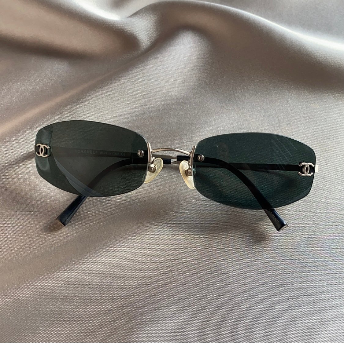 Chanel Black And Silver 90s Rimless Sunglasses