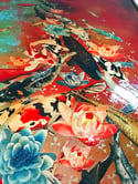 Original Canvas - Koi on Crimson/Turquoise/Ochre - 100cm x 70cm