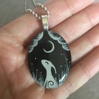 Image 3 of Moon Gazing Hare Resin Hand Painted Pendant - Black Oval