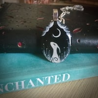Image 1 of Moon Gazing Hare Resin Hand Painted Pendant - Black Oval