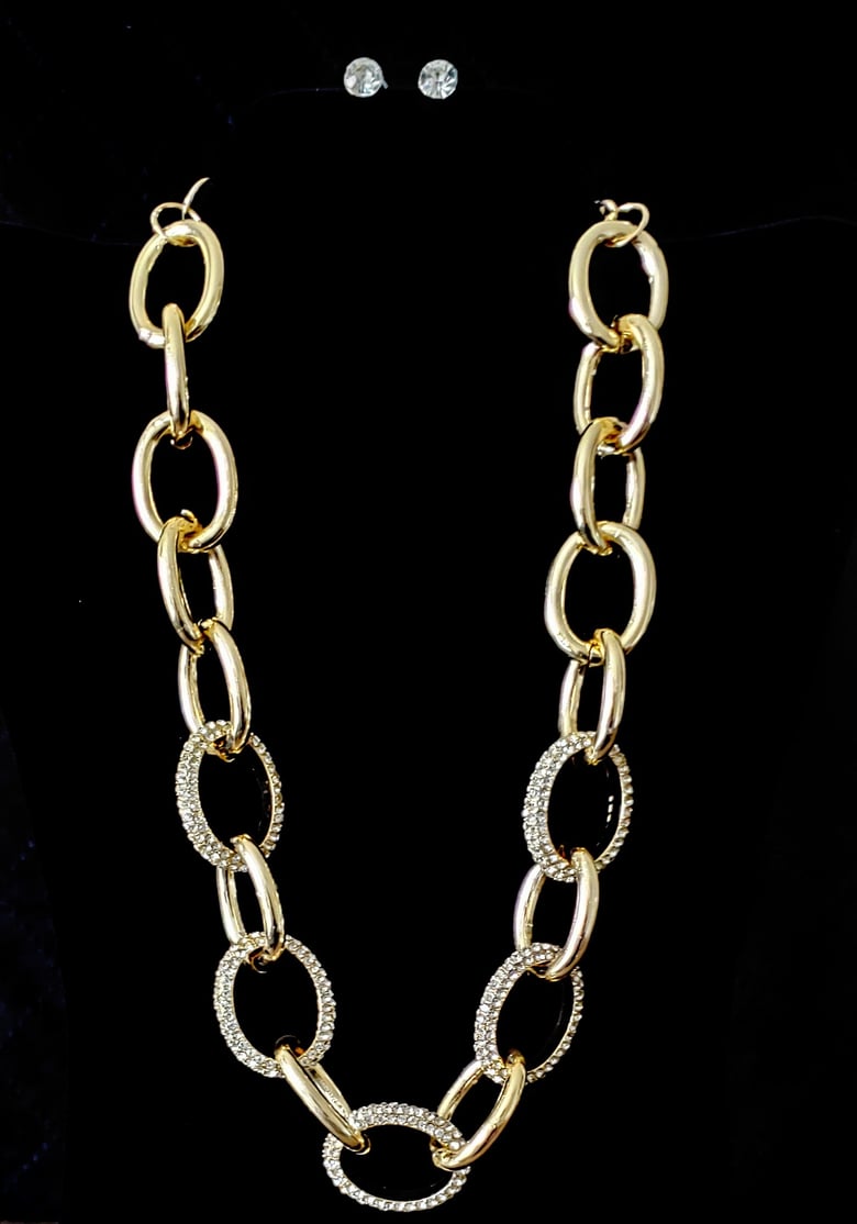 Image of Gold Rhinestone Chain Necklace Set