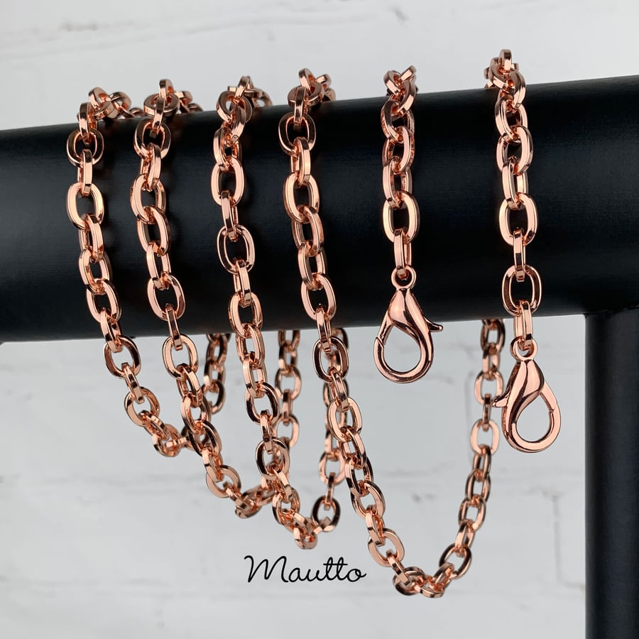 Image of Rose Gold Chain Strap - Mini Elongated Box Chain - 1/4" (7mm) Wide - Top Handle to Crossbody Lengths