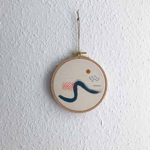 Image of Sea scenery - hand embroidered and hand painted wall hanging, 5” hoop