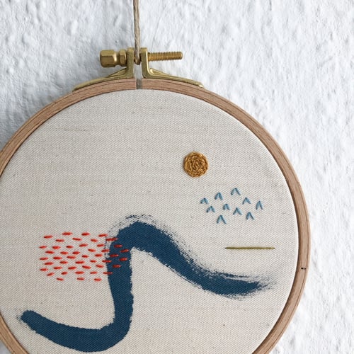 Image of Sea scenery - hand embroidered and hand painted wall hanging, 5” hoop