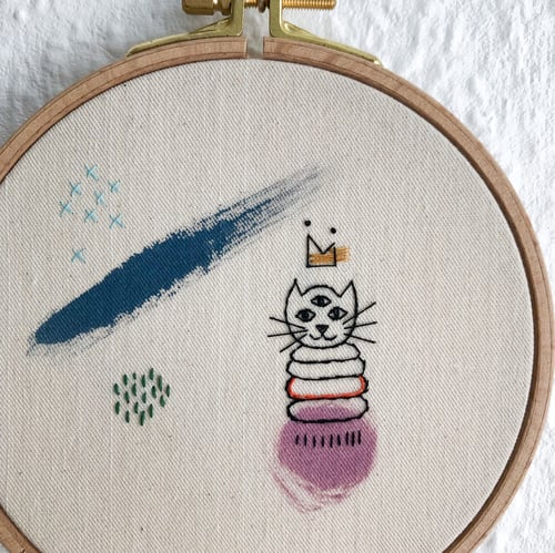 Image of Space cat - hand embroidered and hand painted wall hanging, 5” hoop