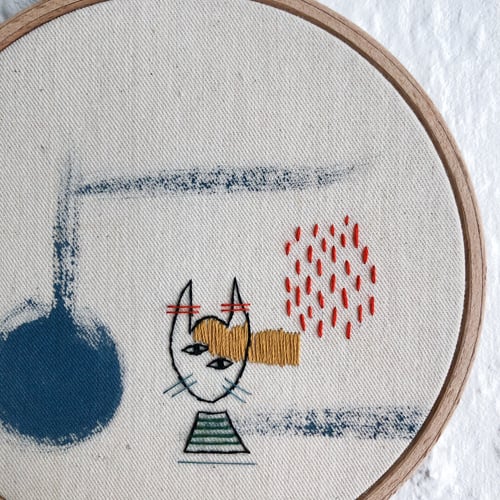 Image of Hybrid rabbit - hand embroidered and hand painted wall hanging, 5” hoop