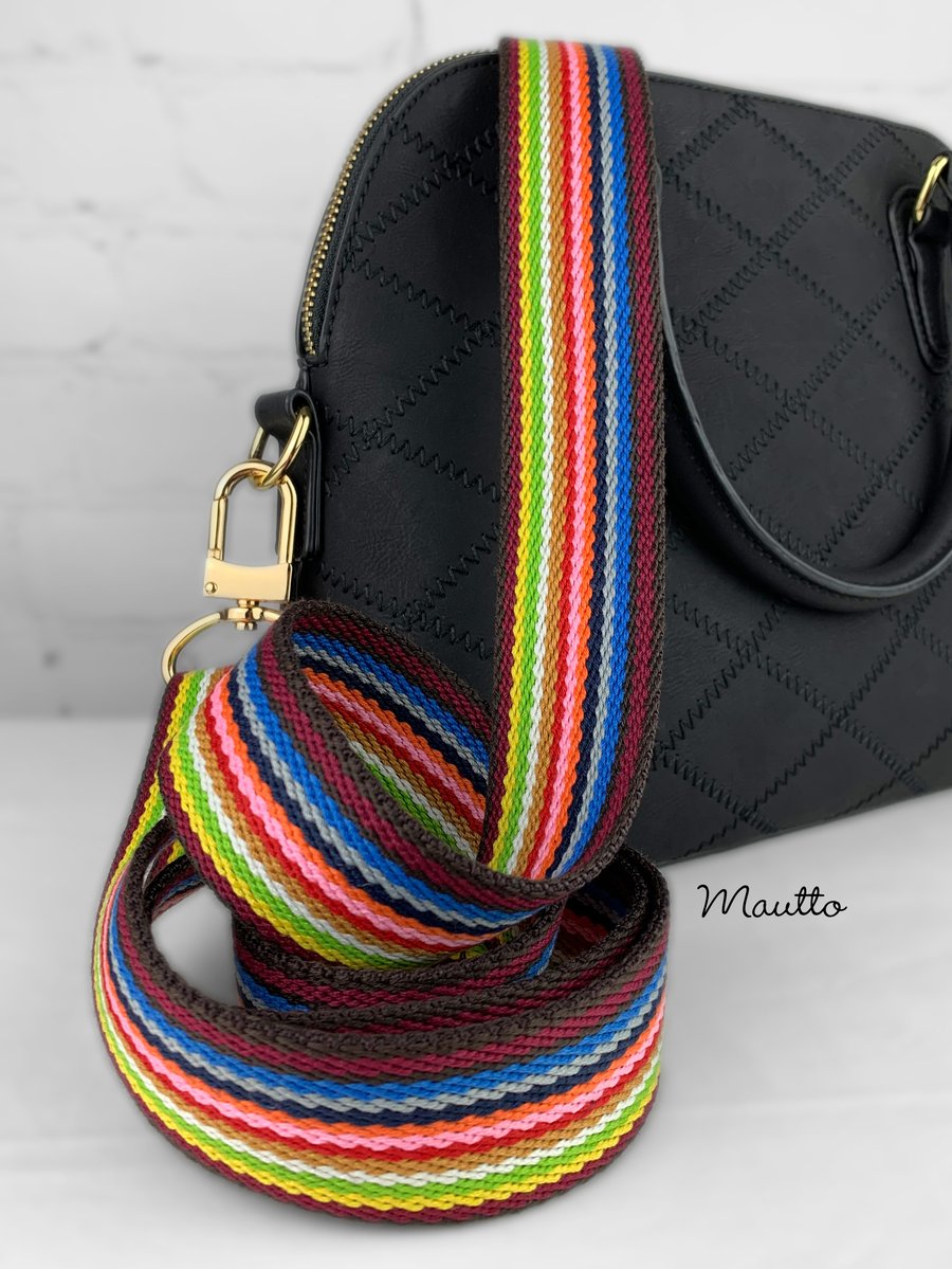 Image of Cocoa Mautto Rainbow Strap for Bags - Wide & Soft/Comfy Cotton - Adjustable Length - #16XLG Clips