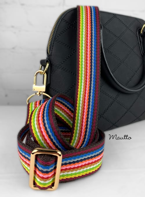 Image of Cocoa Mautto Rainbow Strap for Bags - Wide & Soft/Comfy Cotton - Adjustable Length - #16XLG Clips