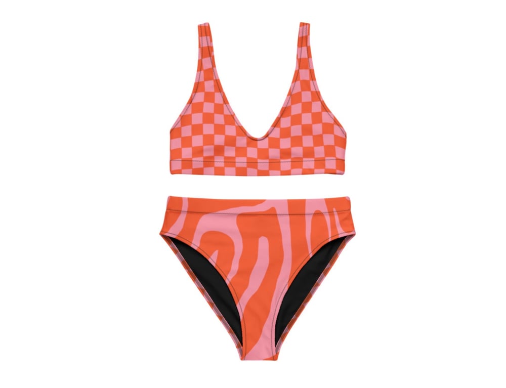 Image of Pink Red Racer Print Highwaist Bikini