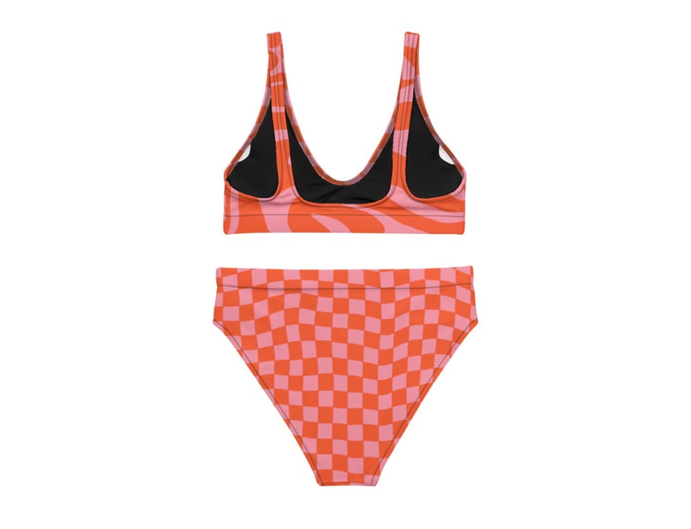 Image of Pink Red Racer Print Highwaist Bikini