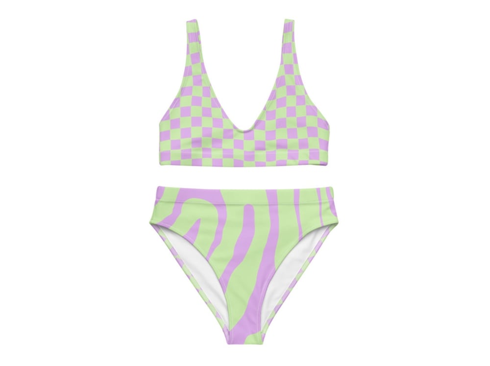 Image of Lilac Mint Racer Print Highwaist Bikini