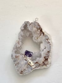 Image 3 of QUARTZ GEODE PENDANT WITH AMETHYST POINT - ELECTROPLATED PLATINUM