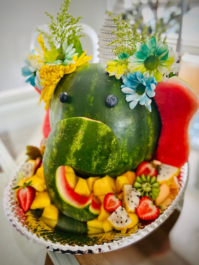 Hand Carved Watermelon Elephant Food Art by Kristen Marie