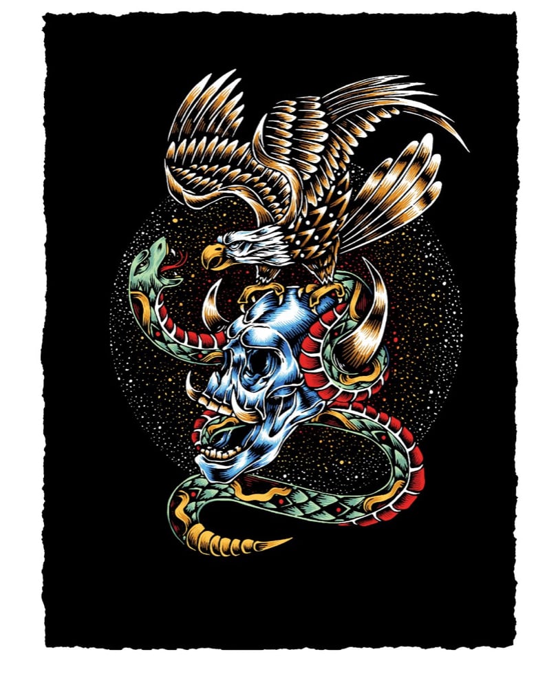 Image of Skull, Snake, & Eagle Screen print