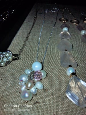 Image of Pearl and Morganite cluster pendant