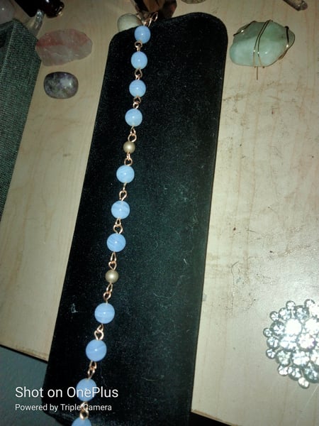 Image of Blue lace agate and 14k gold beaded bracelet