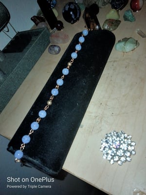 Image of Blue lace agate and 14k gold beaded bracelet