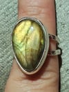 Labradorite Teardrop Crosshatch Double Shank Ring (#1005)