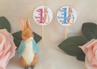 Image 1 of 8 Personalised Peter Rabbit Birthday Cupcake Picks/Food Picks Peter Rabbit Table Decor