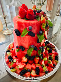 Image 2 of Hand Carved 3 Tier Watermelon Cake