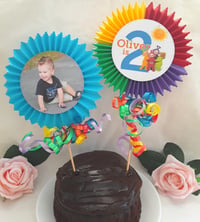 Image 1 of Personalised Teletubbies Cake Topper,Teletubbies Party,Teletubbies Centrepiece,Teletubbies Rosette