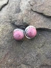Rhodonite Scallop Bezel Round Button Earrings (#1058)