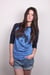 Image of "Crest" Blue/Navy Blue 3/4 Sleeve Baseball Tee Women