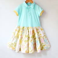 Image 2 of pastel turquoise floral yellow pink 4 collar swing dress summer short flutter sleeve flouncy